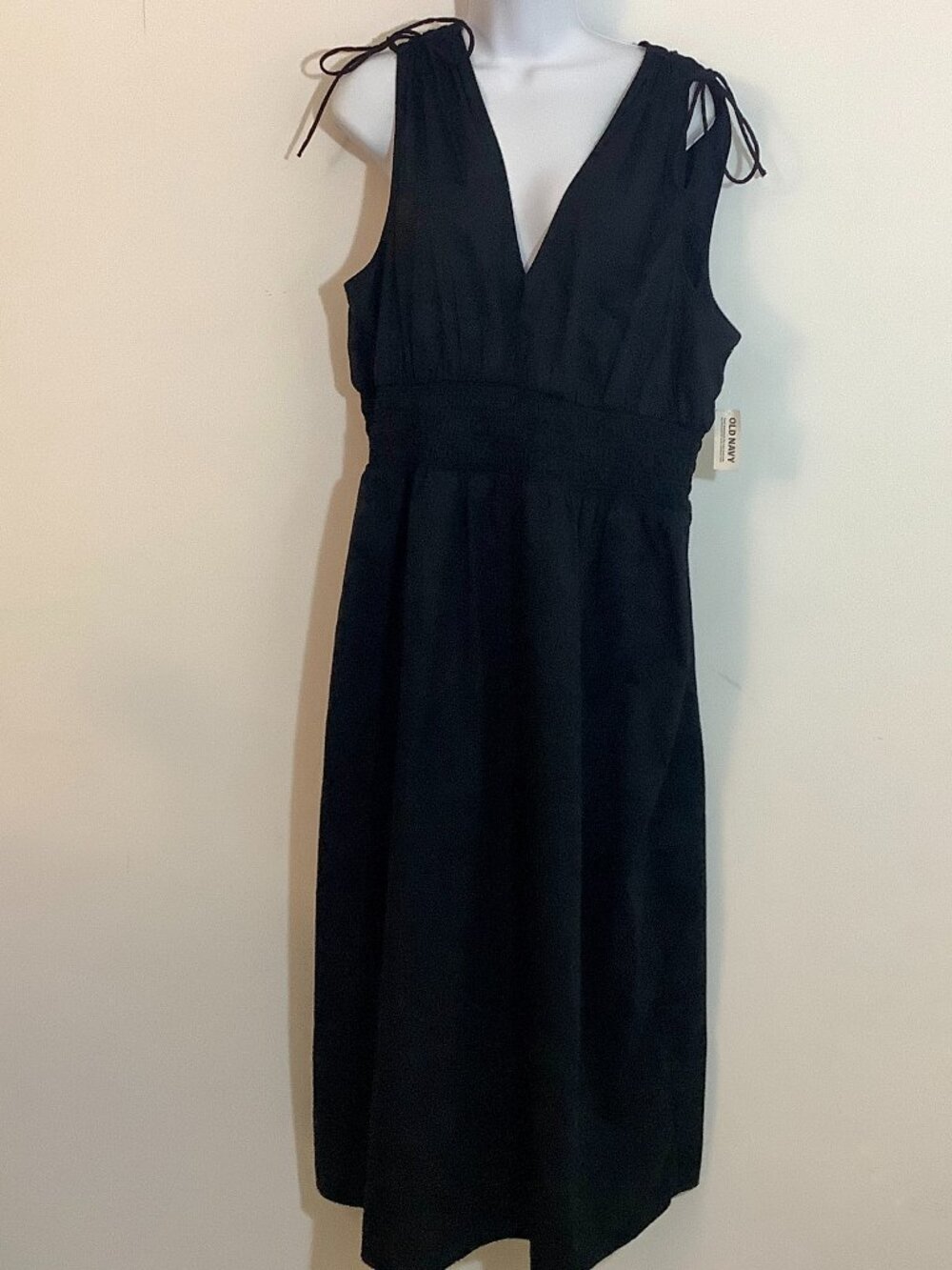 Dress Black Midi XL Petite Old Navy V Neck Sleeveless  Cottagecore  Boho NWT